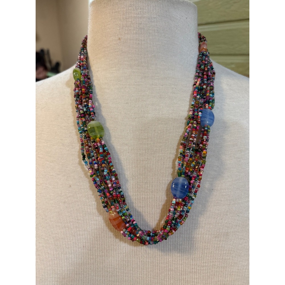 Multicolor Seed Bead Multi-Strand Long Necklace Boho Rainbow Glass Beads 46 Inch
